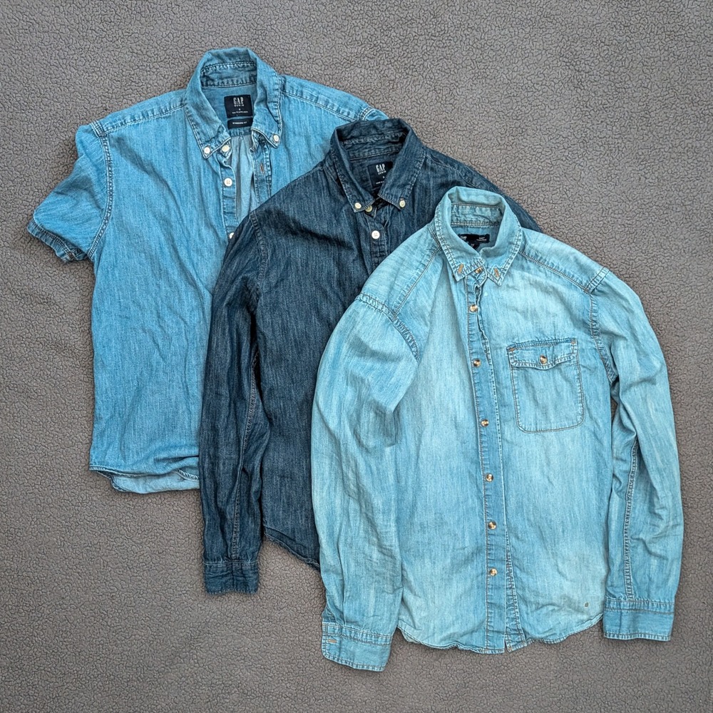Gap Denim Mens Shirt Lot of 3 Small Blue Button Down Short Long Sleeve Slim Fit